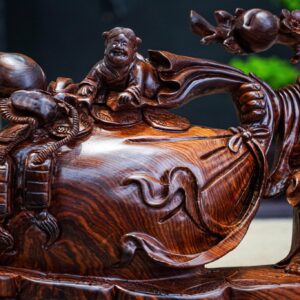 Di Lạc Tam Tiểu Vác Cành Đào Kéo Bao Tiền Gỗ Cẩm